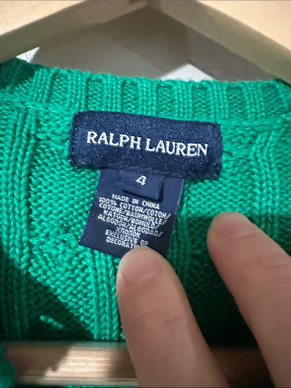 Ralph Lauren Girls' Green Cable Knit Cardigan with pink logo